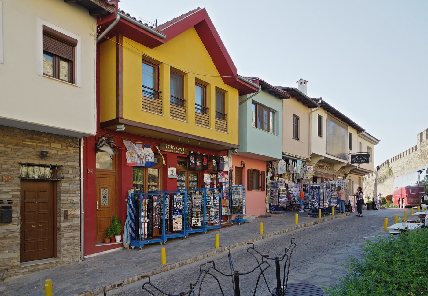 Colourful traditional houses along the Byzantine walls in Ano Poli