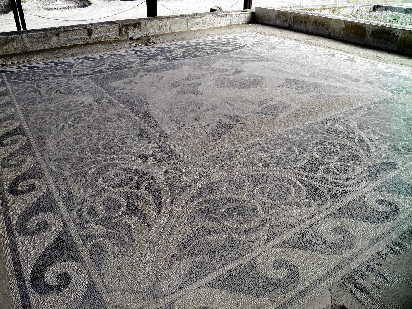 The Stag Hunt pebble mosaic at ancient Pella