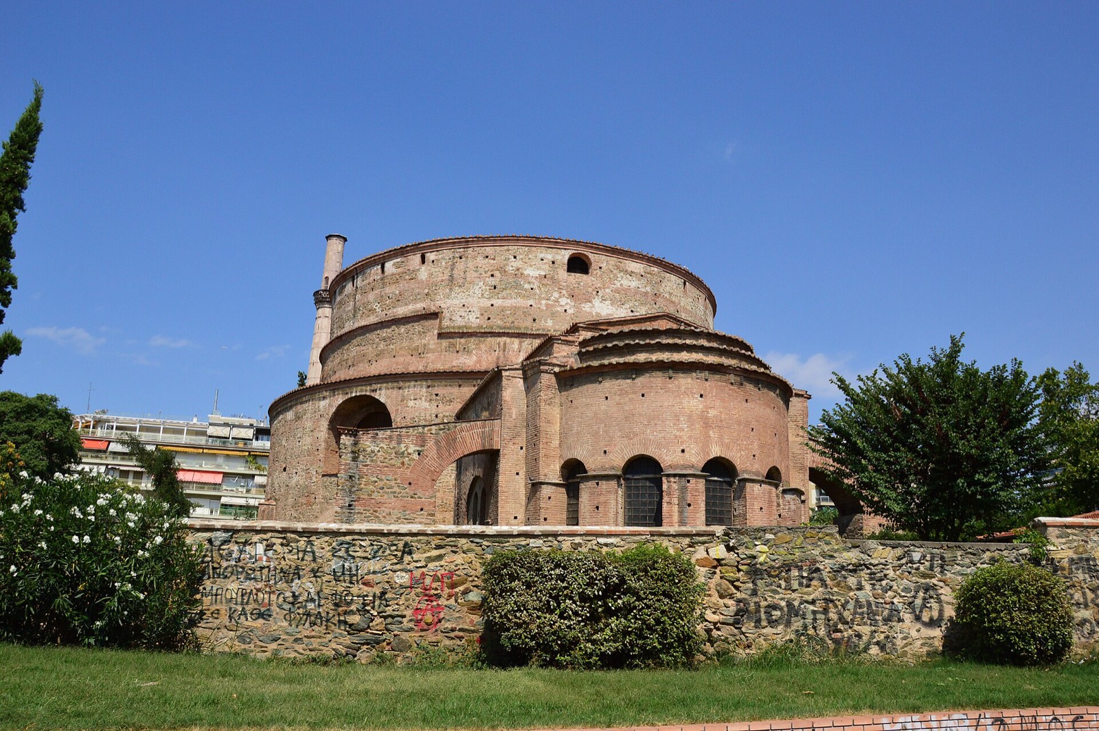 The Rotunda of Galerius, a massive round Roman brick building