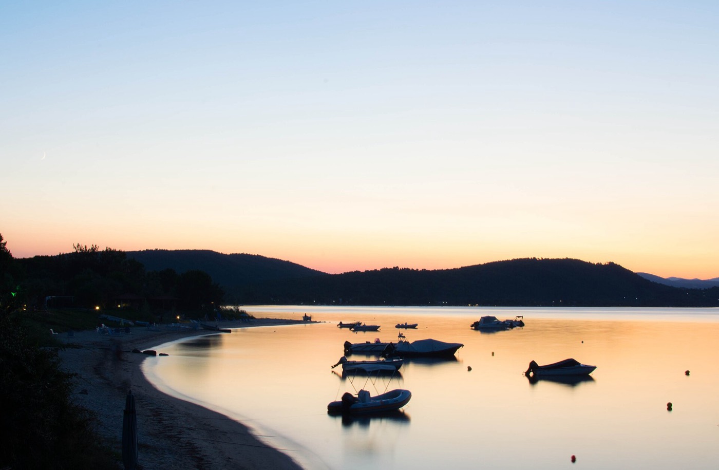 Evening light over the calm bay of Vourvourou in Sithonia, Halkidiki